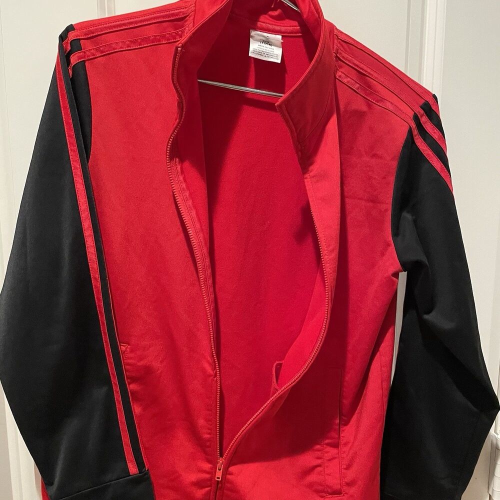 Boys Kids Red Black Adidas Zippered Sweater Size Large 14 16 - Picture 6 of 6